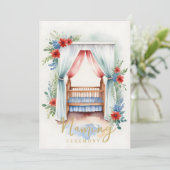 Romantic Cheerful Watercolor Crib Naming Ceremony Kaart (Staand voorkant)