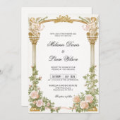 Romantic Cherub Gold Arch Floral Wedding  Kaart (Voorkant / Achterkant)