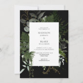 Romantic Chic Black Greenery Forest Wedding Kaart (Voorkant)
