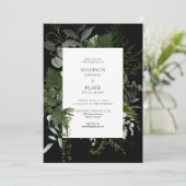 Romantic Chic Black Greenery Forest Wedding Kaart (Staand voorkant)