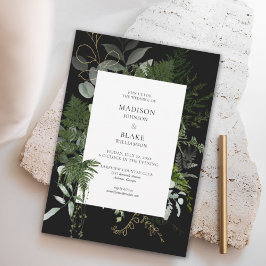 Romantic Chic Black Greenery Forest Wedding Kaart