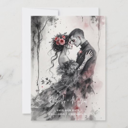 Romantic Chic Charming Gothic Couple Wedding  Save The Date (Voorkant)