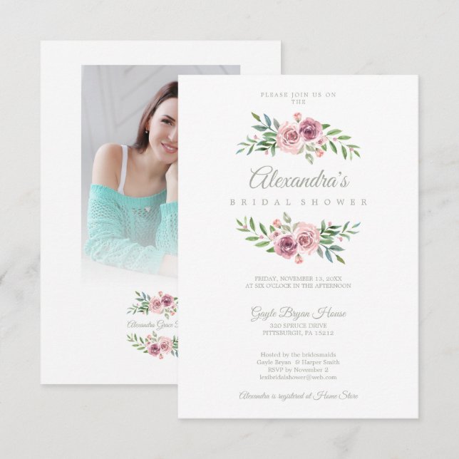 Romantic Chic Floral Garland Photo Bridal Shower (Voorkant / Achterkant)