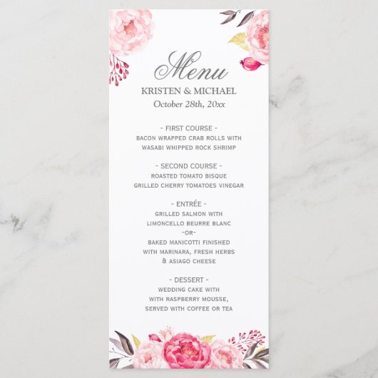 Romantic Chic Floral Wedding Menu Sjabloon (Voorkant)