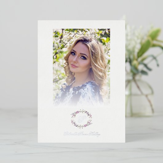 Romantic Chic Floral Wreath Photo Bridal Shower Folie Uitnodiging (Staand Voorkant)