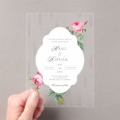 Romantic Chic French Rose Botanical Wedding Acryl Uitnodigingen (Insitu (Draagbaar))