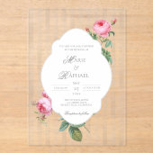 Romantic Chic French Rose Botanical Wedding Acryl Uitnodigingen (Voorkant)