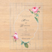 Romantic Chic French Rose Botanical Wedding Acryl Uitnodigingen (Voorkant)