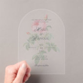 Romantic Chic French Rose Botanical Wedding Acryl Uitnodigingen (Insitu (Draagbaar))