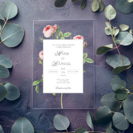 Romantic Chic French Rose Botanical Wedding Acryl Uitnodigingen