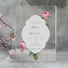 Romantic Chic French Rose Botanical Wedding Acryl Uitnodigingen