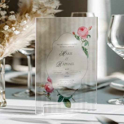 Romantic Chic French Rose Botanical Wedding Acryl Uitnodigingen