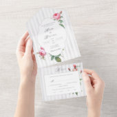 Romantic Chic French Rose Botanical Wedding All In One Uitnodiging (Afscheurbaar)