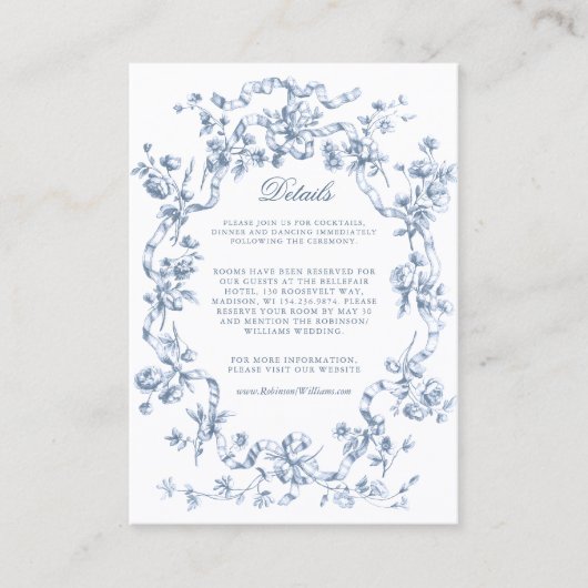 Romantic Chic French Rose Botanical Wedding Informatiekaartje (Voorkant)