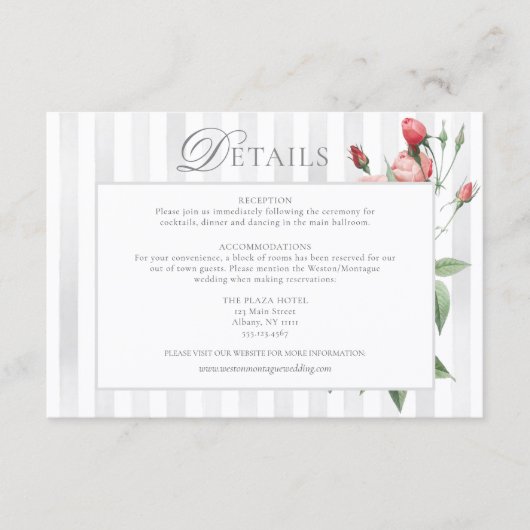 Romantic Chic French Rose Botanical Wedding Informatiekaartje (Voorkant)