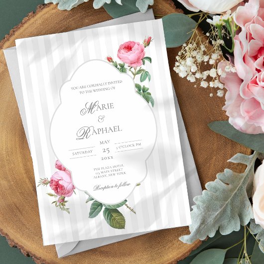 Romantic Chic French Rose Botanical Wedding Kaart