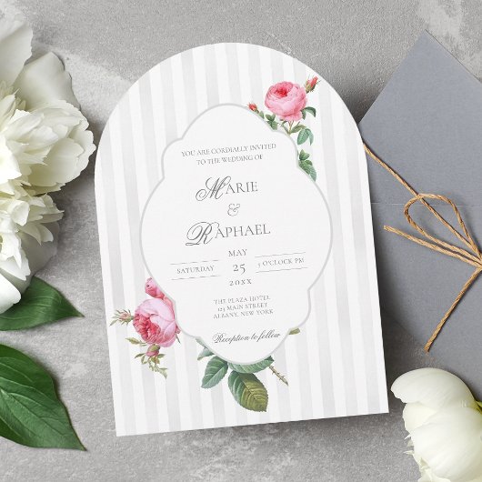 Romantic Chic French Rose Botanical Wedding Kaart