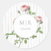 Romantic Chic French Rose Botanical Wedding Ronde Sticker (Voorkant)