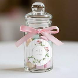 Romantic Chic French Rose Botanical Wedding Ronde Sticker