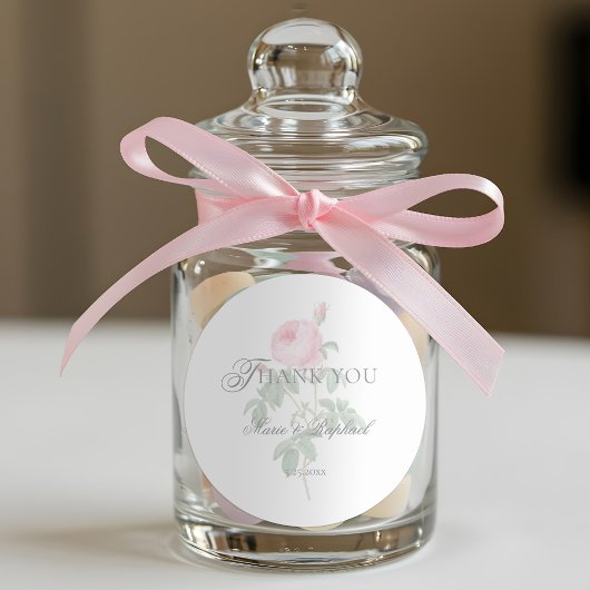 Romantic Chic French Rose Botanical Wedding Ronde Sticker