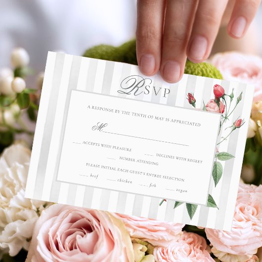 Romantic Chic French Rose Botanical Wedding RSVP Kaartje