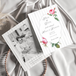 Romantic Chic French Rose Botanical Wedding Save The Date