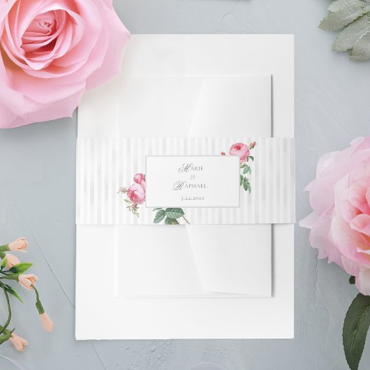Romantic Chic French Rose Botanical Wedding Uitnodigingen Wikkel