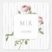 Romantic Chic French Rose Botanical Wedding Vierkante Sticker (Voorkant)