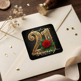 Romantic Chic Gold Filigree Red Rose 21st Birthday Vierkante Sticker