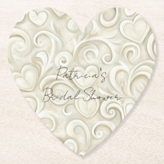 Romantic Chic Heart Swirls Bridal Shower Kartonnen Onderzetters (Voorkant)