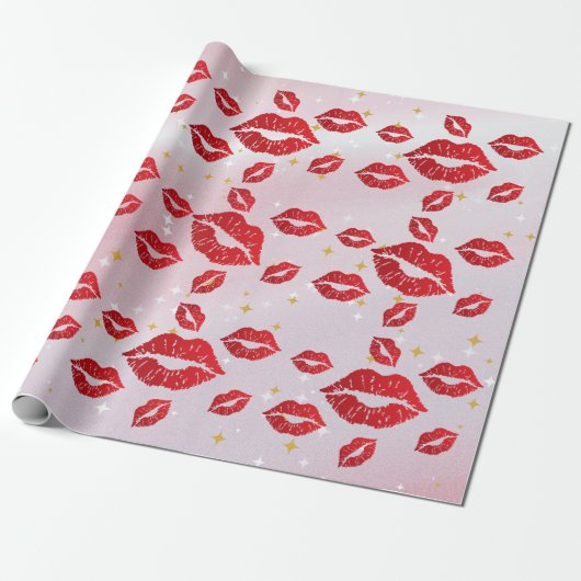 Romantic chic luxe red lips cadeaupapier (Uitgerold)
