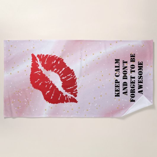 Romantic chic luxe red lips strandlaken (Voorkant)