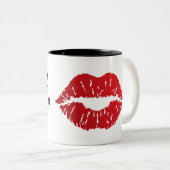 Romantic chic luxe red lips tweekleurige koffiemok (Voorkant rechts)