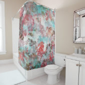 Romantic Chic Pink Floral Blauwgroen Waterverf Pat Douchegordijn (In situ)