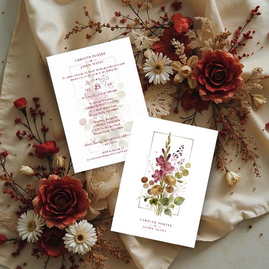 Romantic Chic Rustic Botanical Wildflowers Wedding Kaart