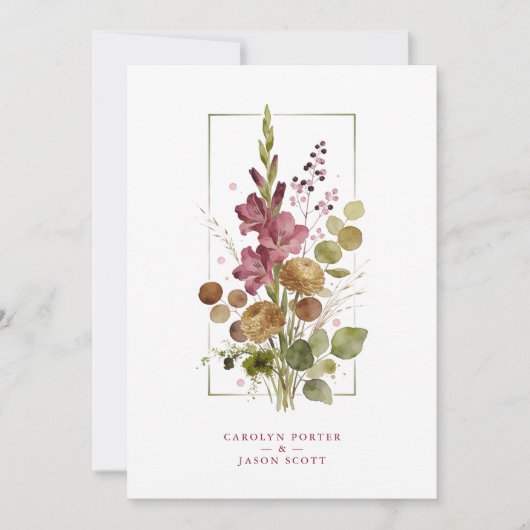 Romantic Chic Rustic Botanical Wildflowers Wedding Kaart (Voorkant)