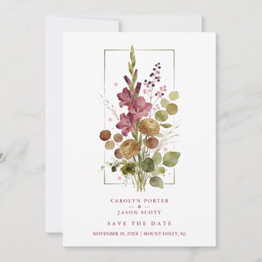 Romantic Chic Rustic Botanical Wildflowers Wedding Save The Date (Voorkant)