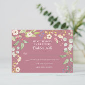 Romantic Chintz Dusty Berry Pink Waterverf RSVP Kaart (Staand voorkant)
