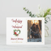 Romantic Christmas Heart-Shape Wreath Wedding Save The Date (Staand voorkant)