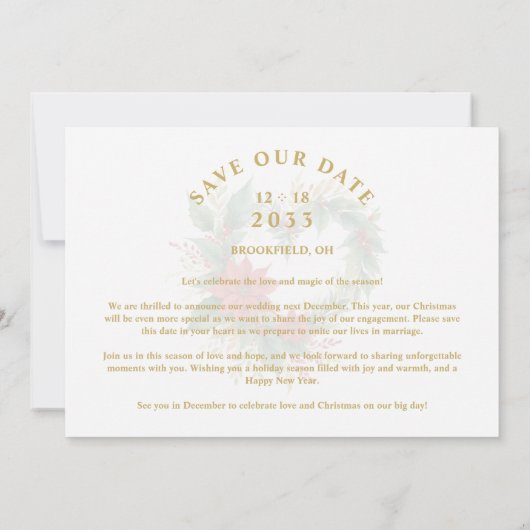 Romantic Christmas Heart-Shape Wreath Wedding Save The Date (Achterkant)