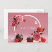 Romantic Circular Glass Frame with Roses and Name Briefkaart (Voorkant / Achterkant)