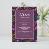Romantic Classic Plum Floral  Wedding Details Informatiekaartje (Staand voorkant)