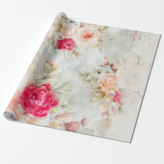 *~* Romantic  Classic Rustic Flowers AR26 Cadeaupapier (Uitgerold)