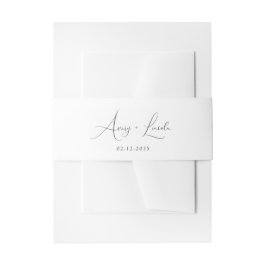 Romantic Classic White & Black Script Wedding Uitnodigingen Wikkel