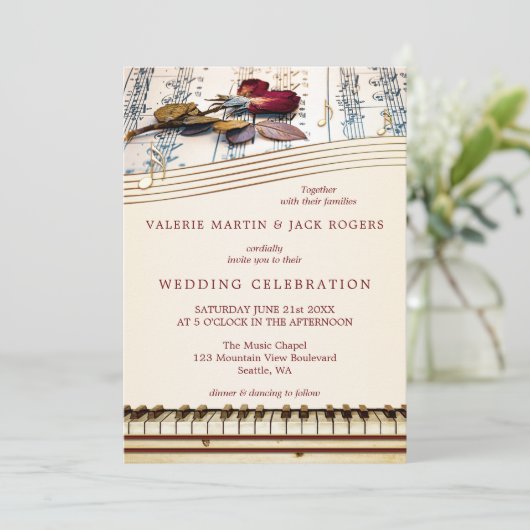 Romantic Classical Music Roos Wedding Kaart (Staand voorkant)