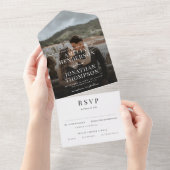 Romantic Classy Photo Script Weddenschap RSVP All In One Uitnodiging (Afscheurbaar)