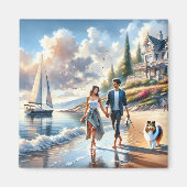 Romantic Coastal Cottage Sunset Stroll Magneet (Voorkant)