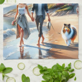 Romantic Coastal Cottage Sunset Stroll Theedoek (Gevouwen)
