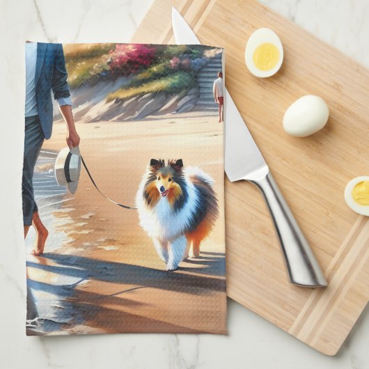 Romantic Coastal Cottage Sunset Stroll Theedoek (Quarter Fold)