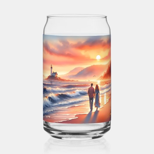 Romantic Coastal Sunset Lighthouse Walk Blikvorm Glas (Voorkant)